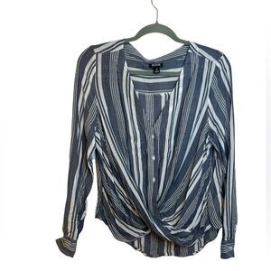 A.N.A Blue Striped Drape Blouse